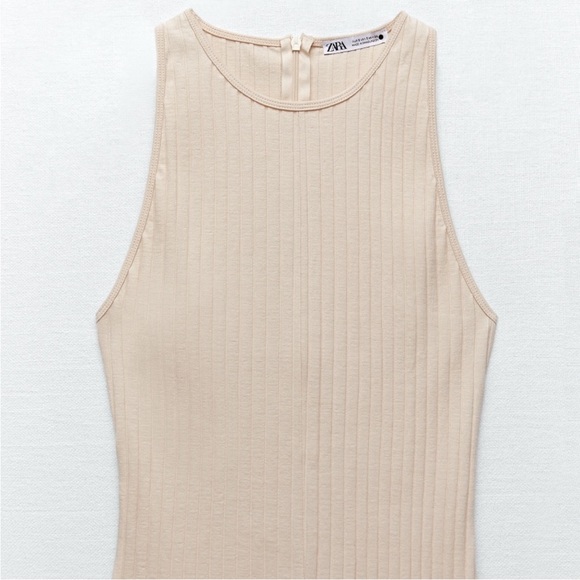 ZARA Cream Wide Rib Racerback Romper M - Picture 3 of 3